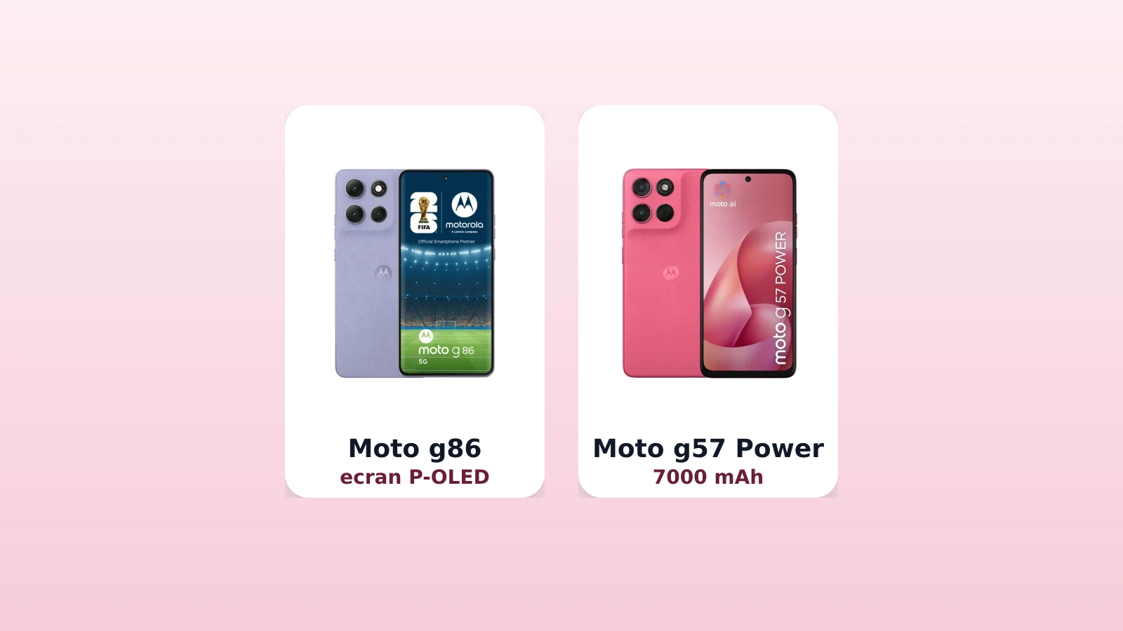 Moto g86 cu ecran P-OLED langa Moto g57 Power cu baterie de 7000 mAh