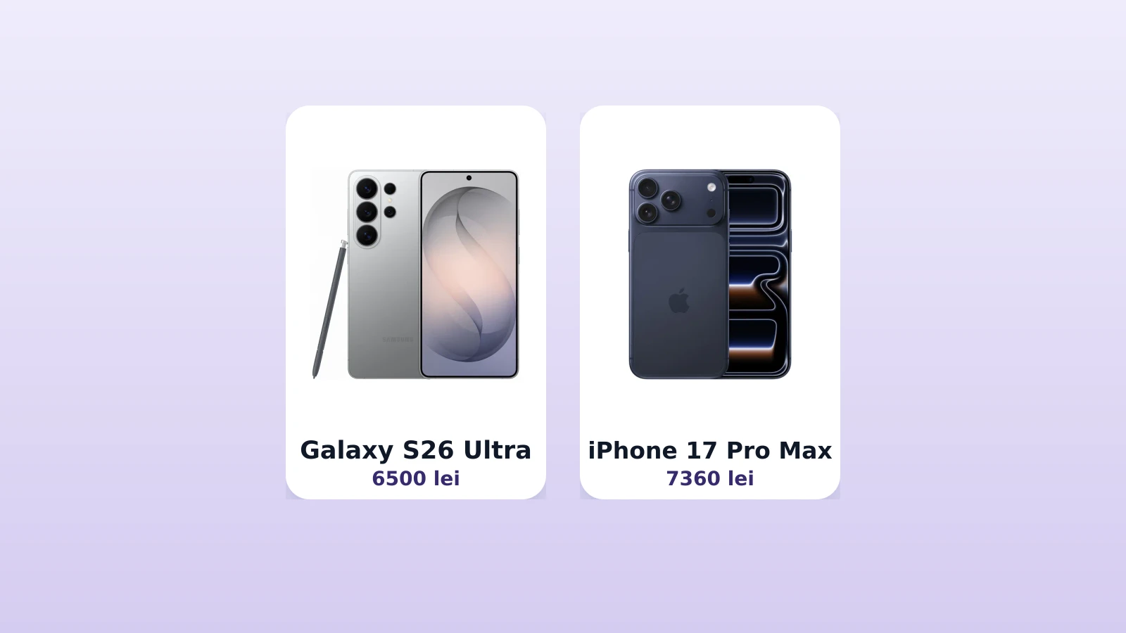 Galaxy S26 Ultra langa iPhone 17 Pro Max, comparate